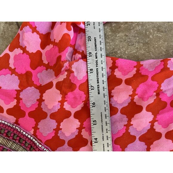 Taj by Sabrina Crippa Beaded Abstract Pink Silk Blouse Top Medium NWOT - Picture 8 of 12